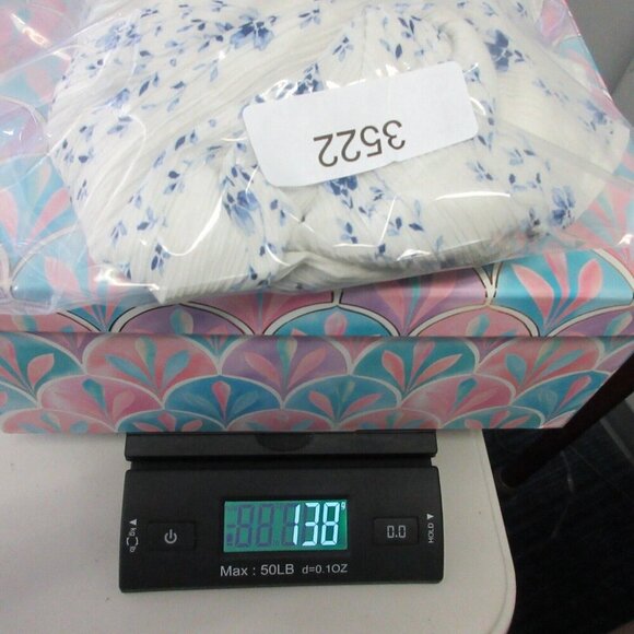 Club Monaco Plumina Blouse Women S White Blue Floral Off Shoulder Crinkled 138 - Picture 9 of 9